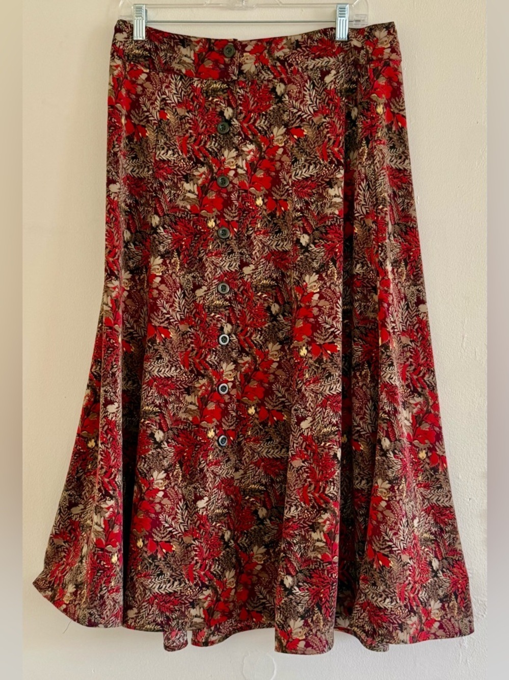 Christopher & Banks Red Floral Button-Front A-Line Skirt - NWOT
